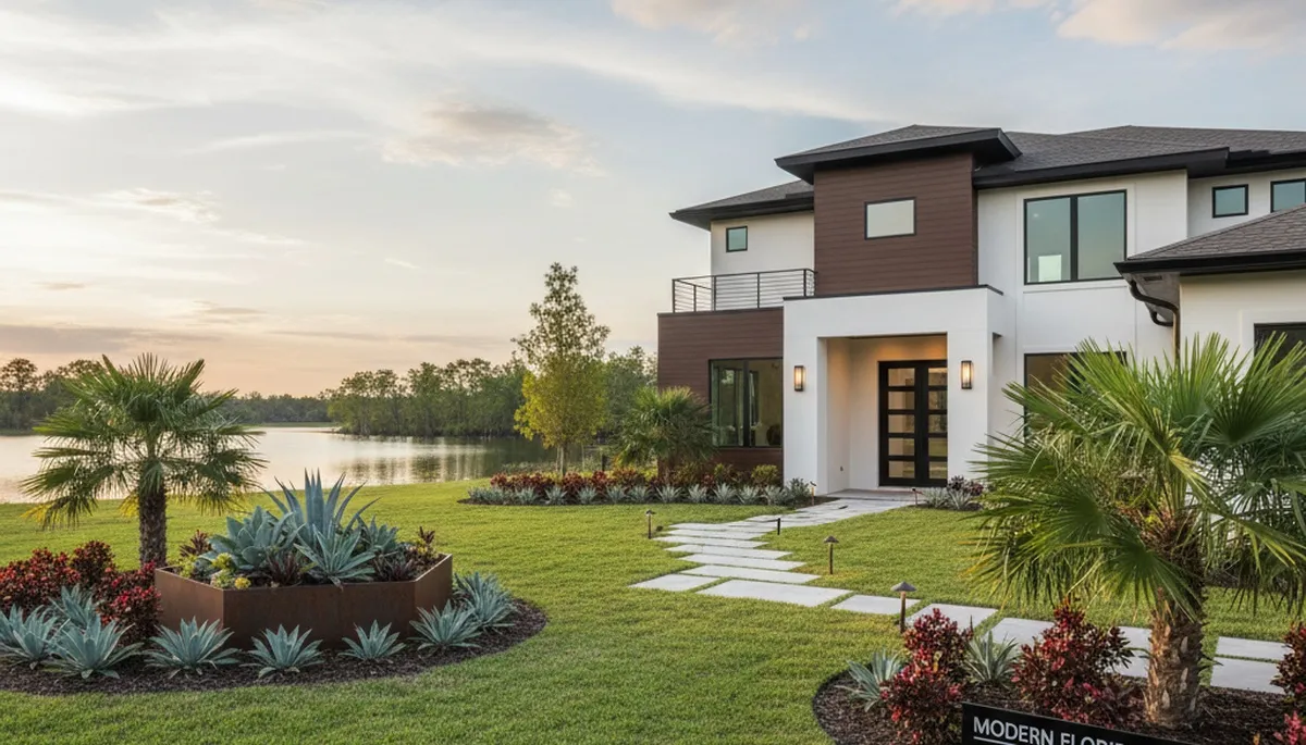 Landscaping crew servicing a Kissimmee, FL property with professional yard maintenance